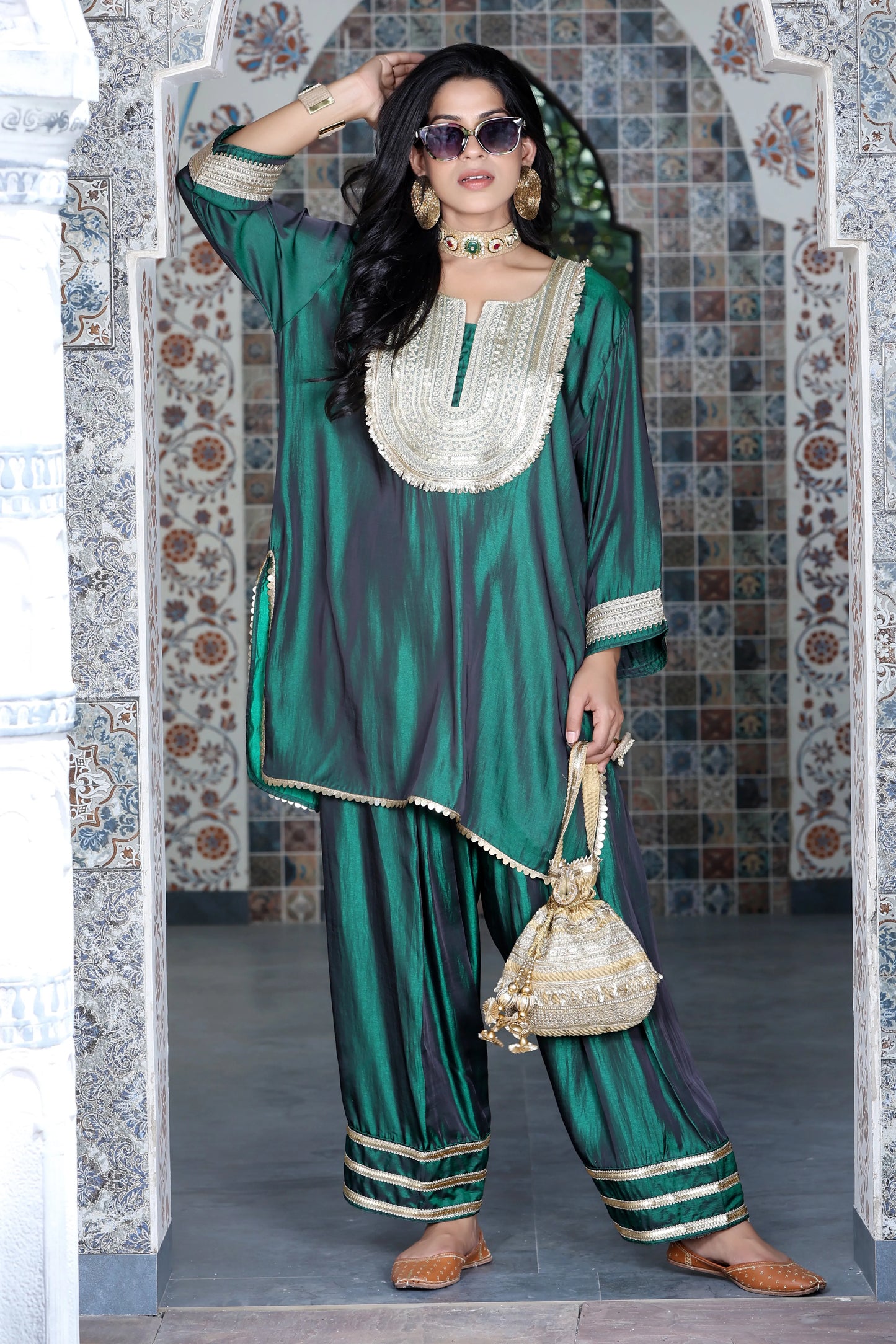 Farshi Salwar Set Bottle Green