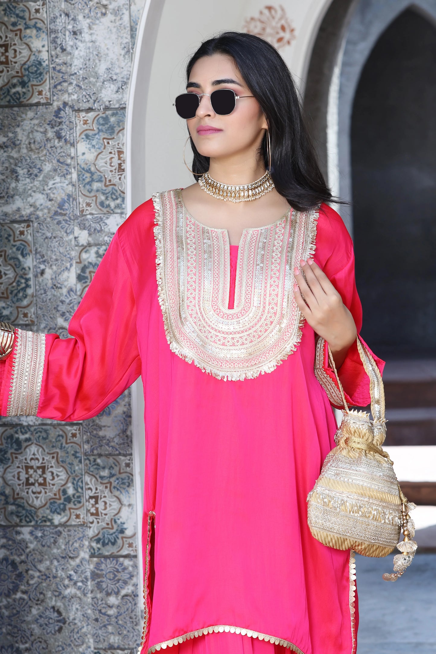 Farshi Salwar Set Hot Pink