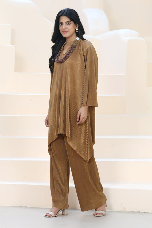 Flow Line Co-ord Set Golden Beige