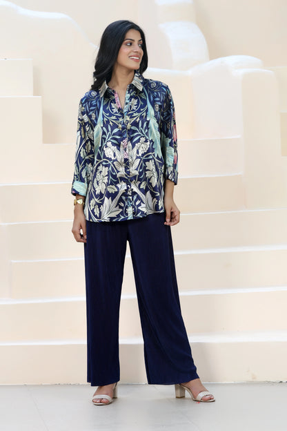 Golden Hour Shirt William Morris Navy Blue