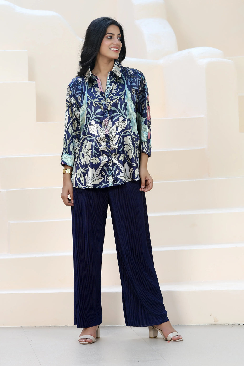 Golden Hour Shirt William Morris Navy Blue