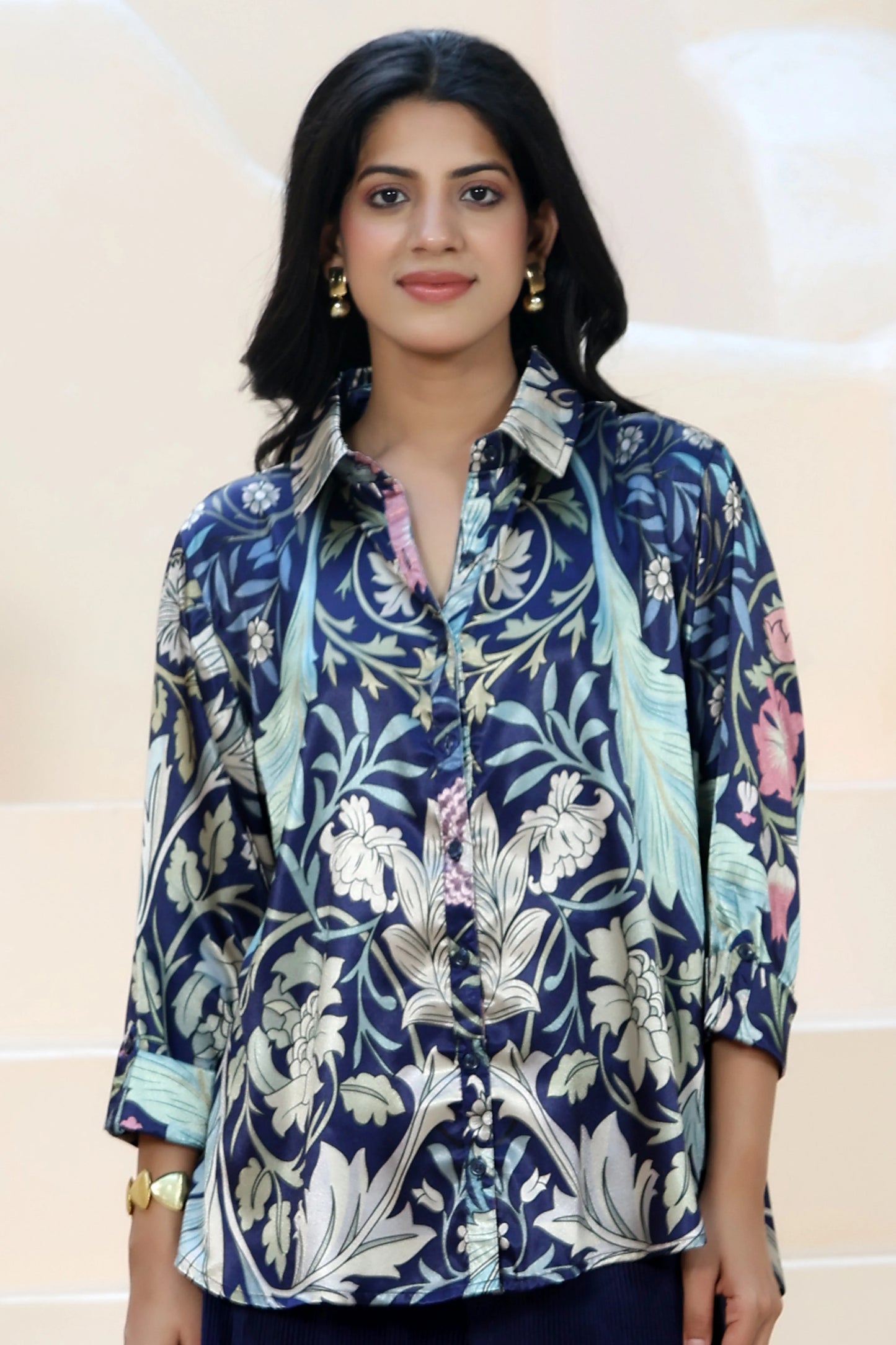 Golden Hour Shirt William Morris Navy Blue