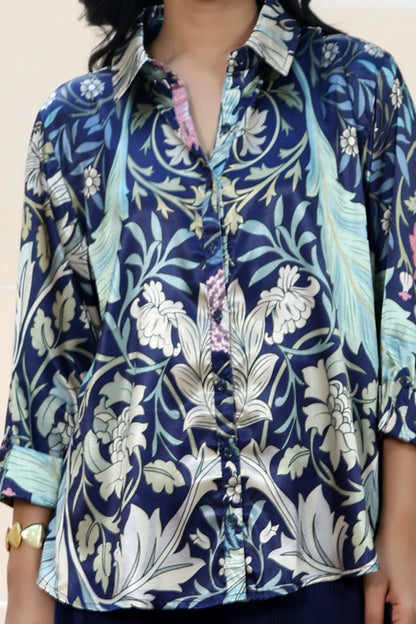 Golden Hour Shirt William Morris Navy Blue