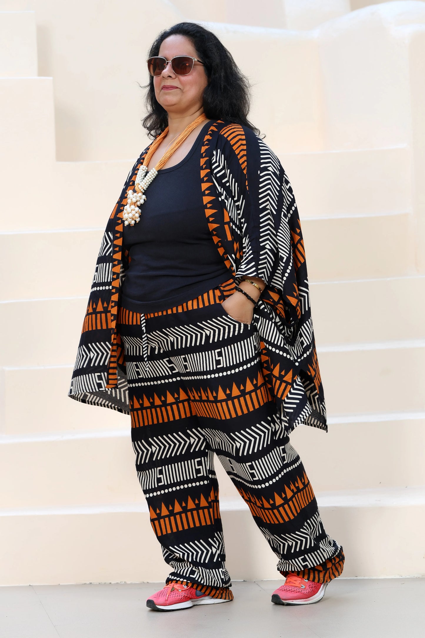 Hazel Kimono Set Rayon Black & Orange