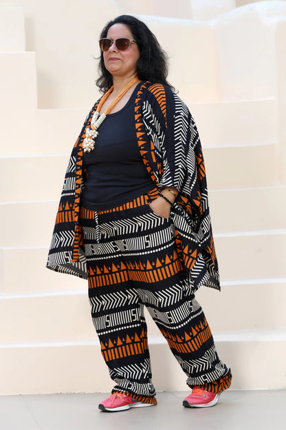 Hazel Kimono Set Rayon Black & Orange