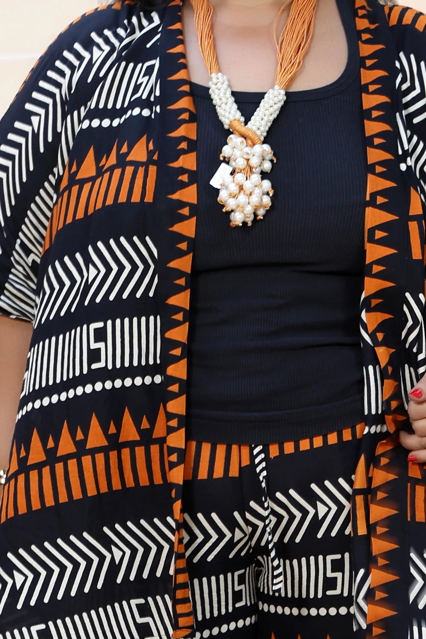 Hazel Kimono Set Rayon Black & Orange