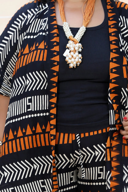 Hazel Kimono Set Rayon Black & Orange