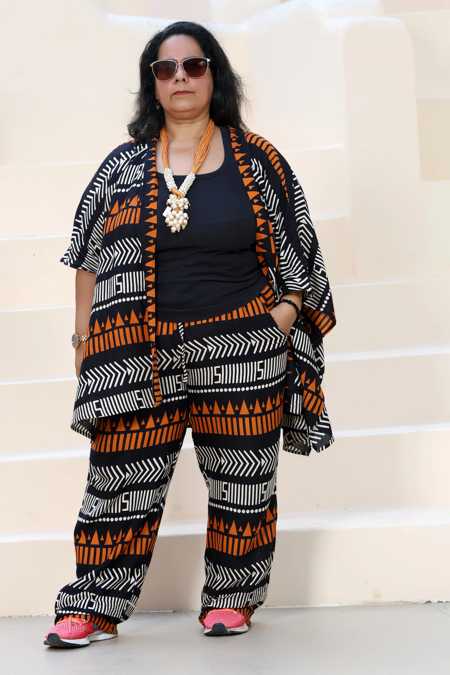 Hazel Kimono Set Rayon Black & Orange