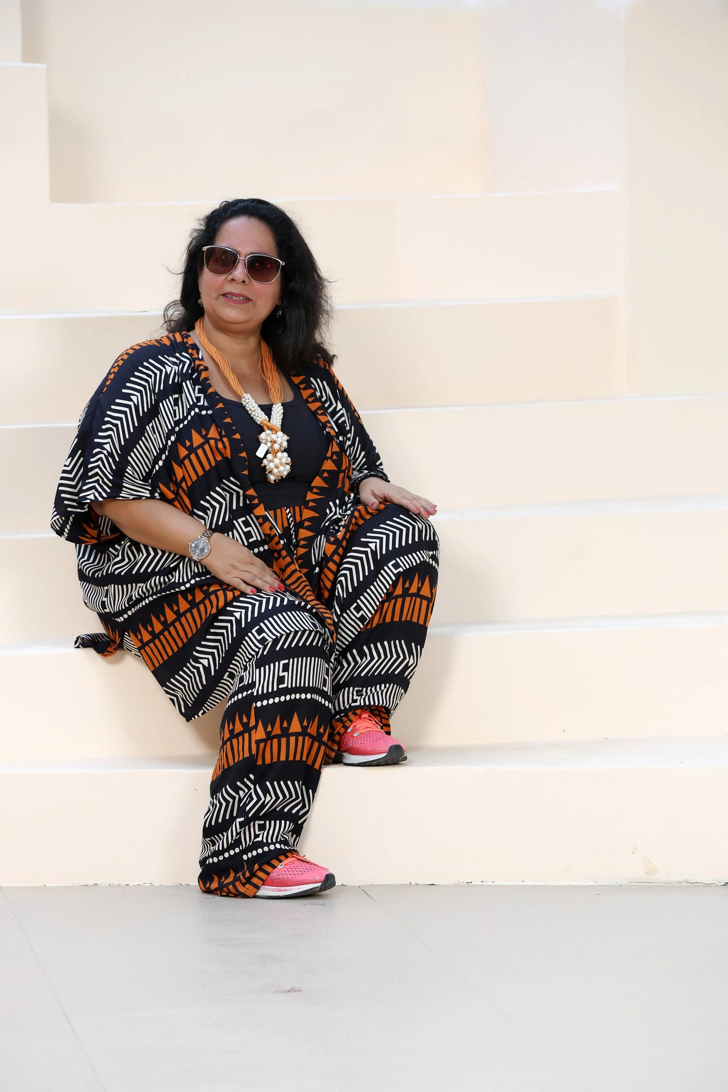 Hazel Kimono Set Rayon Black & Orange