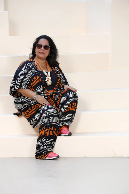 Hazel Kimono Set Rayon Black & Orange
