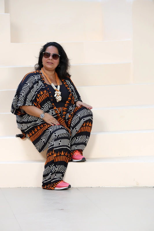 Hazel Kimono Set Rayon Black & Orange
