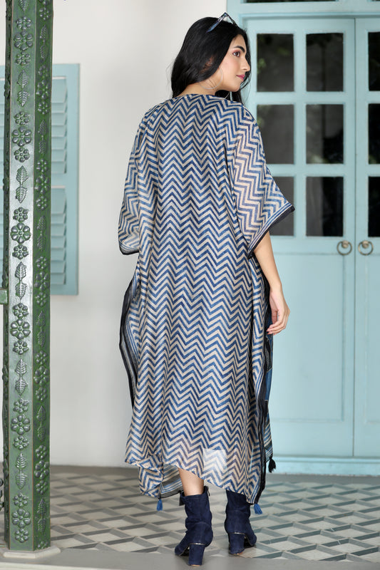 Maheshwari Kaftan Cow Blue