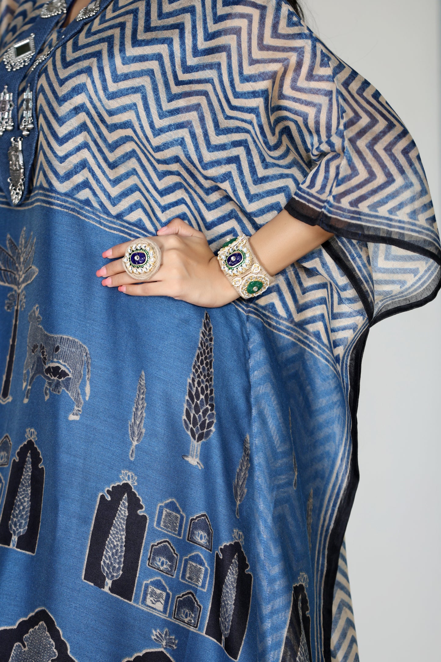 Maheshwari Kaftan Cow Blue