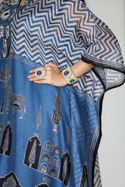 Maheshwari Kaftan Cow Blue