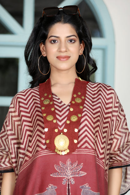 Maheshwari Kaftan Cow Red