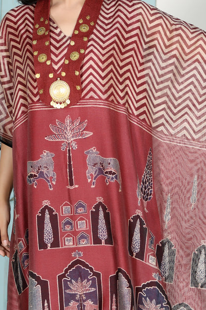 Maheshwari Kaftan Cow Red