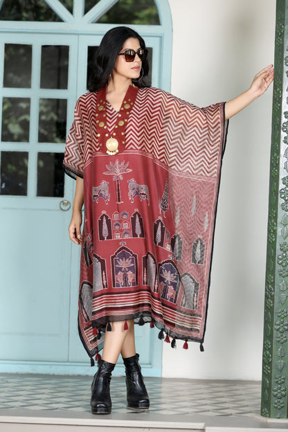Maheshwari Kaftan Cow Red