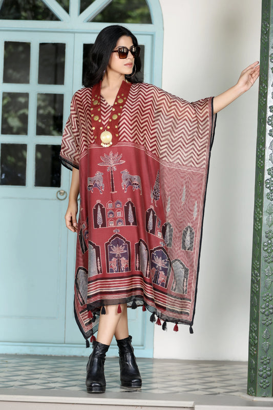 Maheshwari Kaftan Cow Red