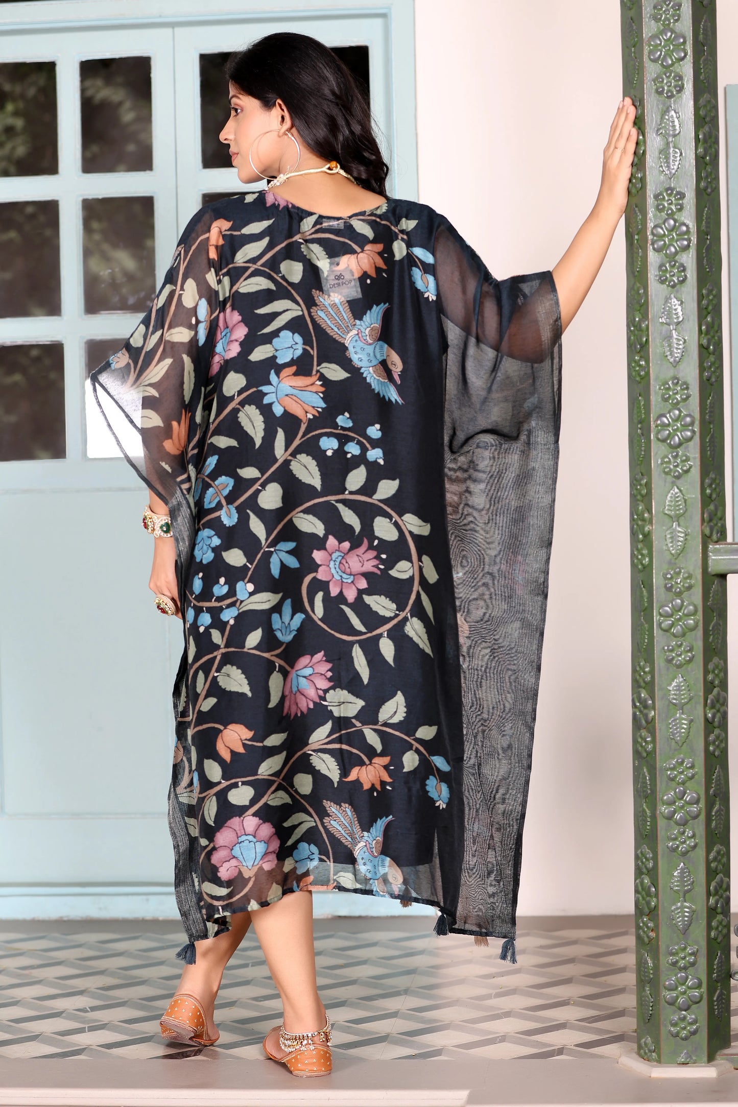 Maheshwari Kaftan Floral Black