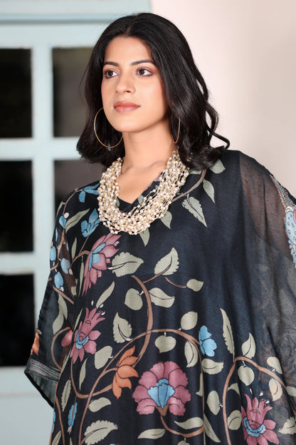 Maheshwari Kaftan Floral Black