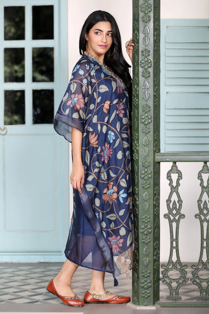 Maheshwari Kaftan Floral Navy
