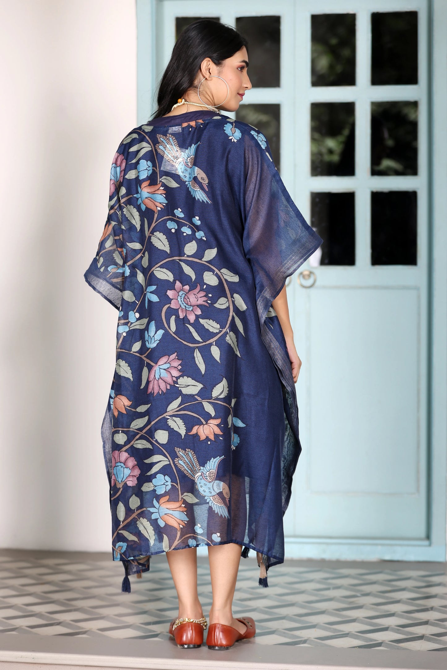 Maheshwari Kaftan Floral Navy