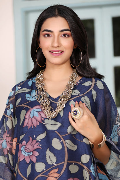 Maheshwari Kaftan Floral Navy