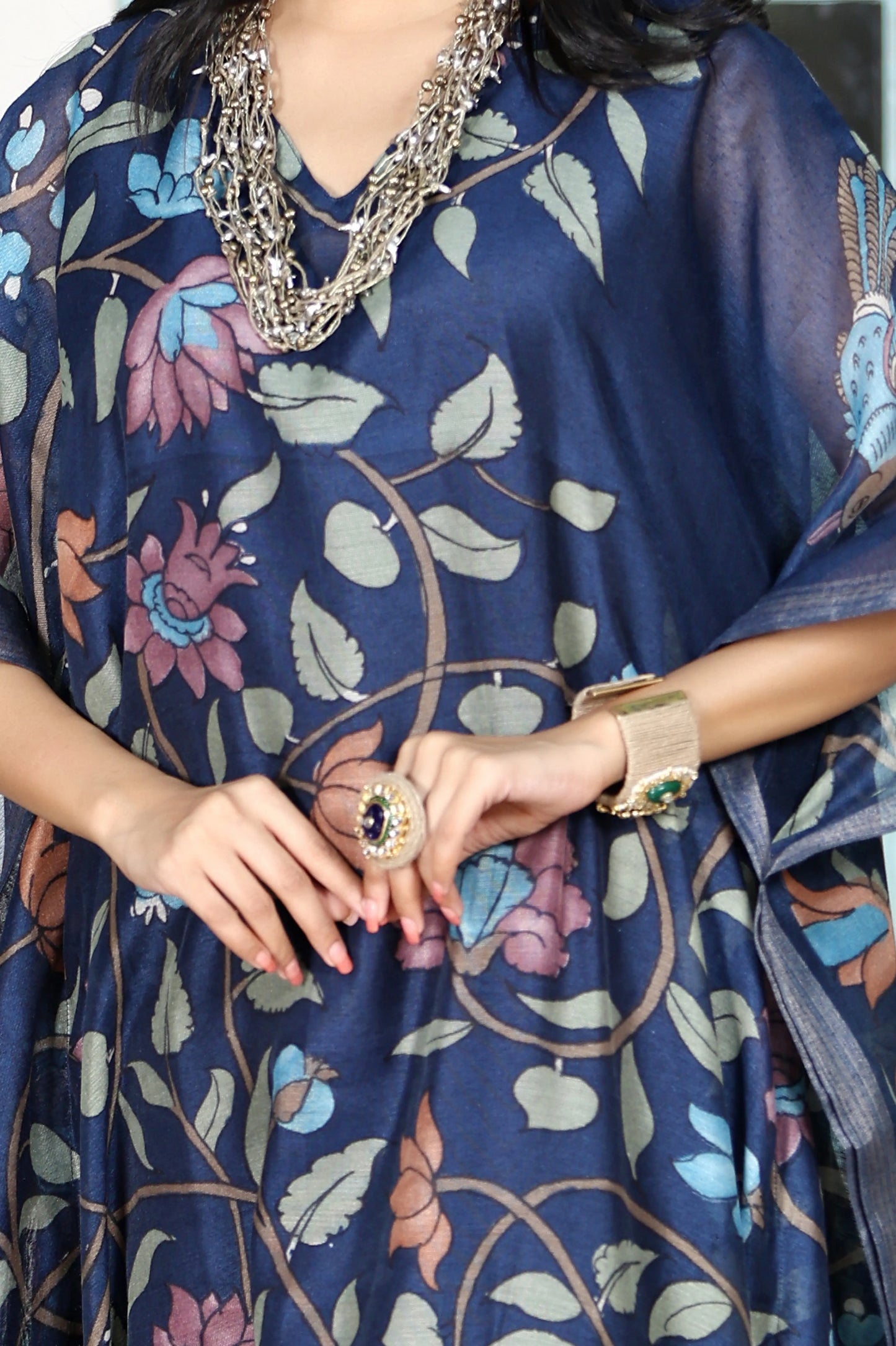 Maheshwari Kaftan Floral Navy