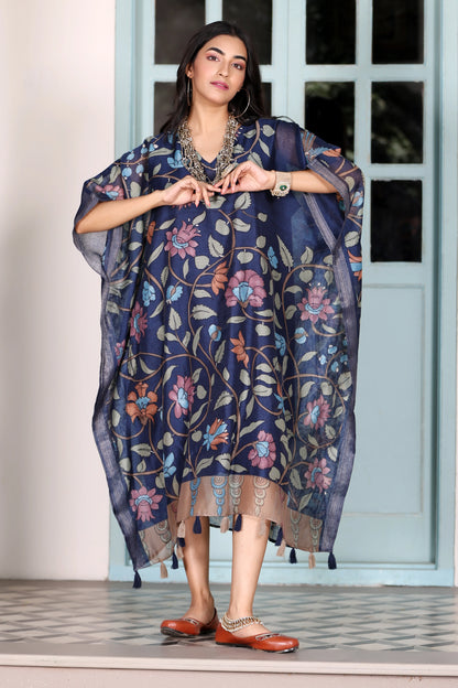 Maheshwari Kaftan Floral Navy