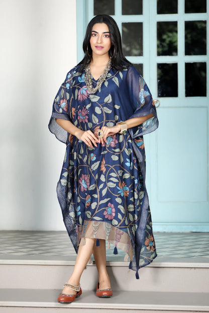 Maheshwari Kaftan Floral Navy