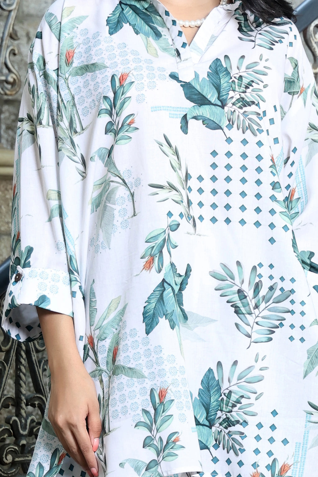 Signature Co-ord Set White Palm Tree