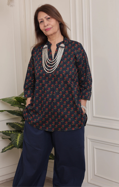 Noor Kurti Blue Floral