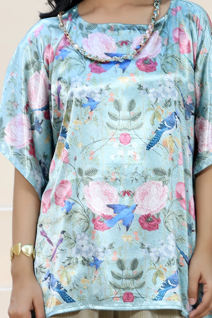 Tunic Top Garden Print Aqua