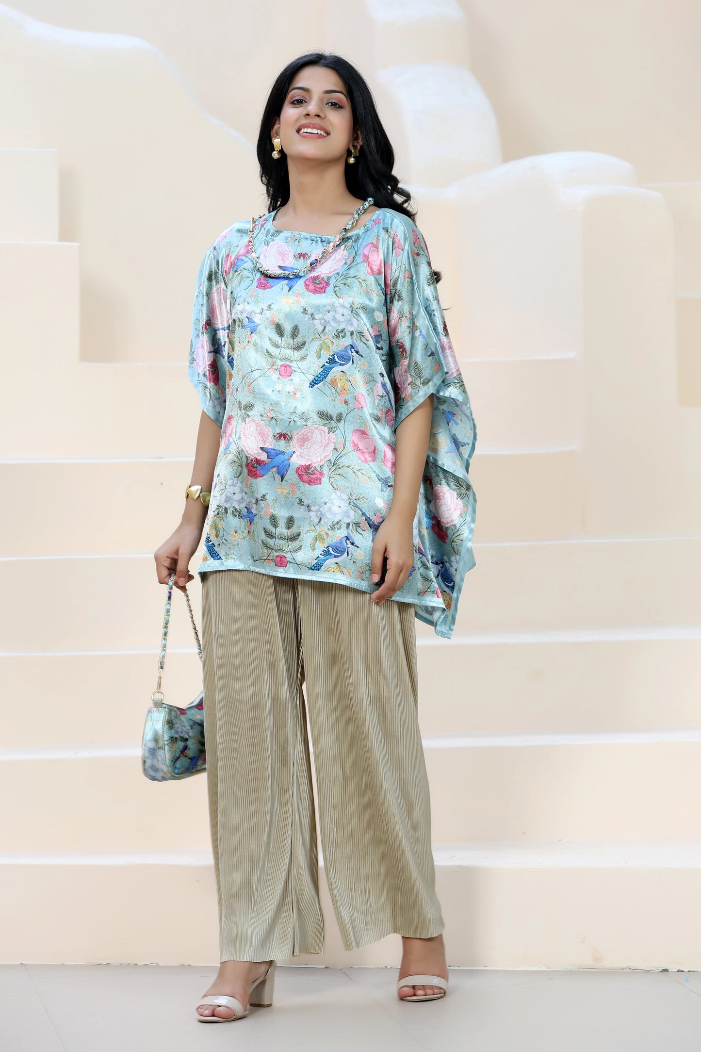 Tunic Top Garden Print Aqua