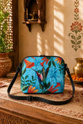 Canvas Sling Palm Bird Light Aqua