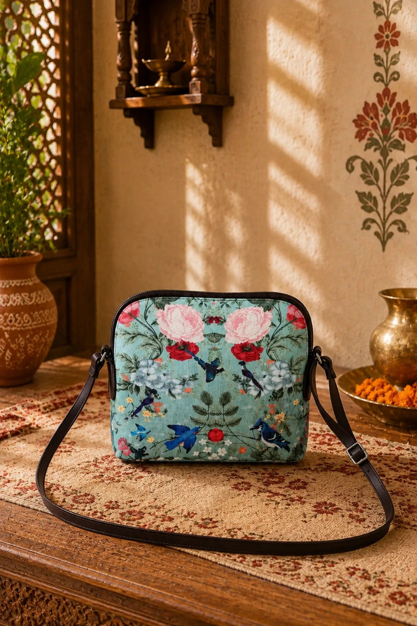 Canvas Sling Garden Print Aqua