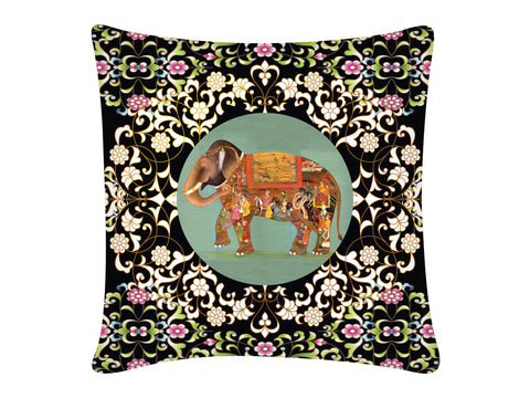 Cushion Cover, Square (Oriental Elephant - Black)