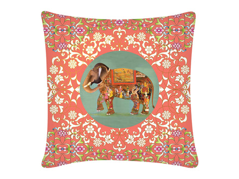 Cushion Cover, Square (Oriental Elephant - Peach)